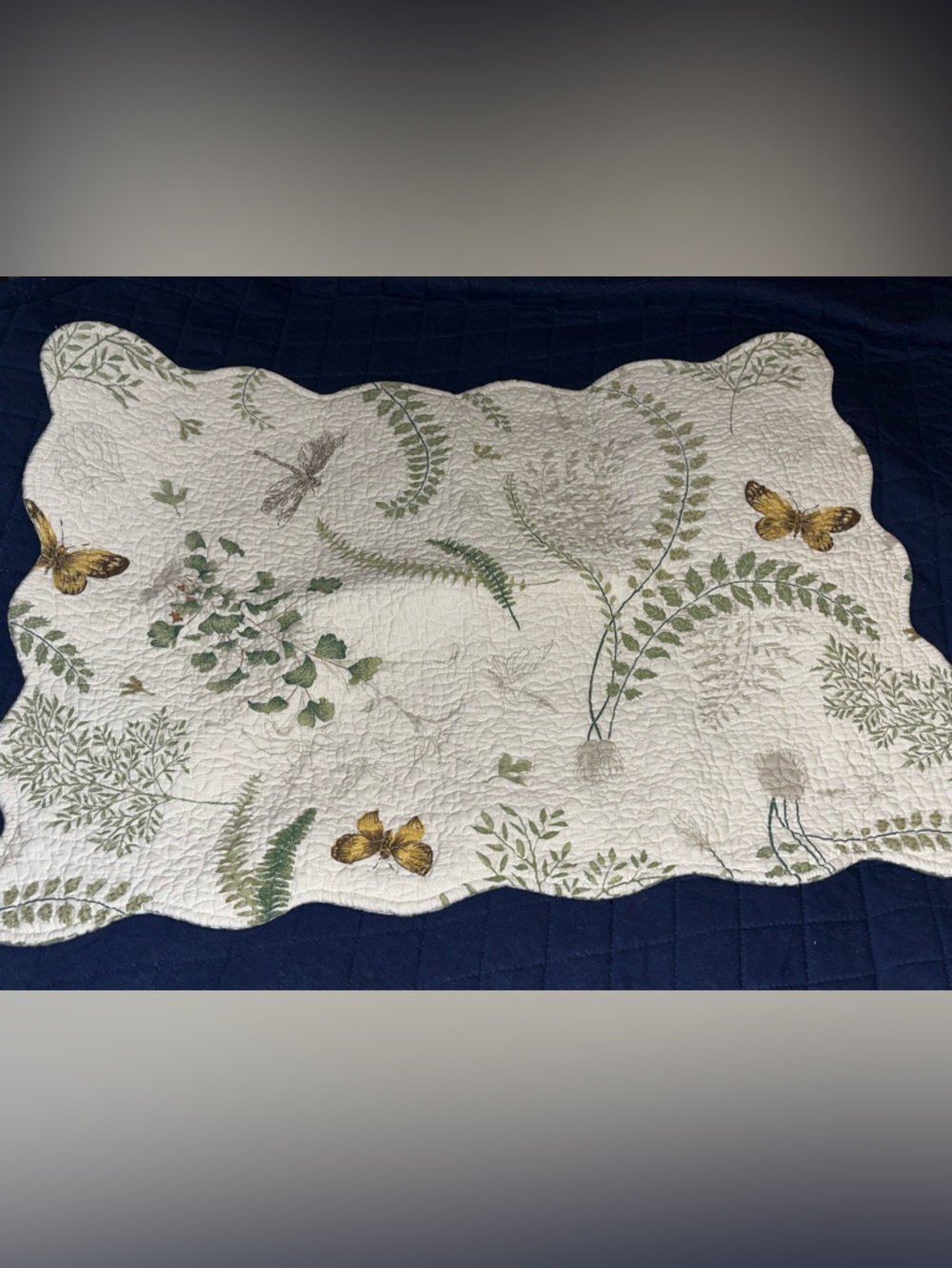 Botanical Butterfly Quilted Throw - Cream with Green and Gold